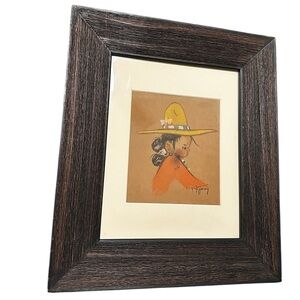 Vintage Gerda Christoffersen Lithograph Print Handpainted Girl Velvet 8x10 Frame